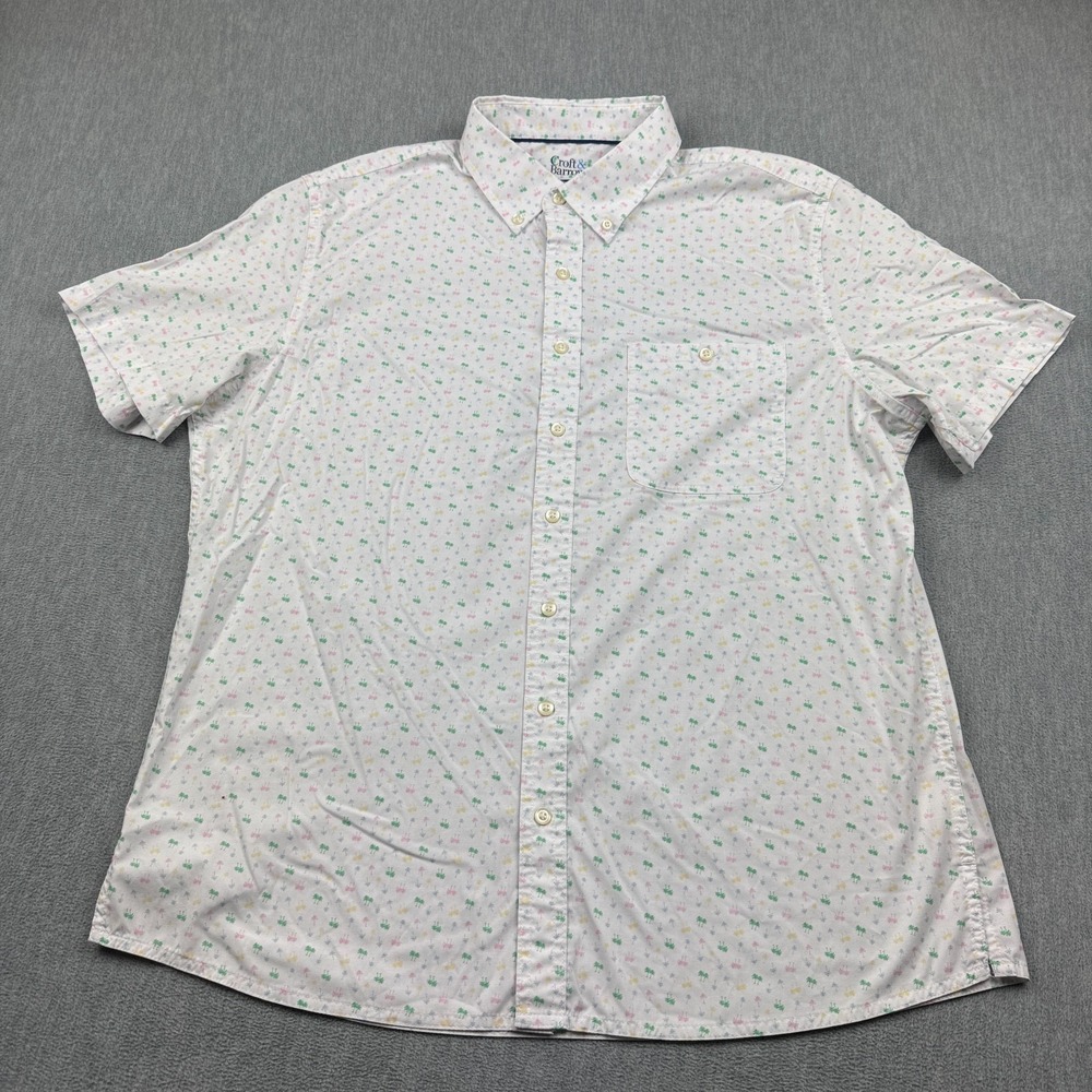 Croft & Barrow Shirt Men XL White Slim Fit Performance Palm Tree Print Button Up